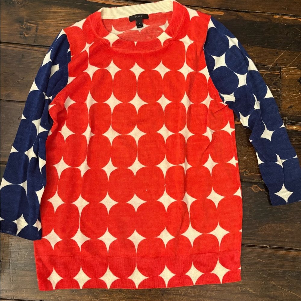 J. Crew Red and Blue Patterned Sweater